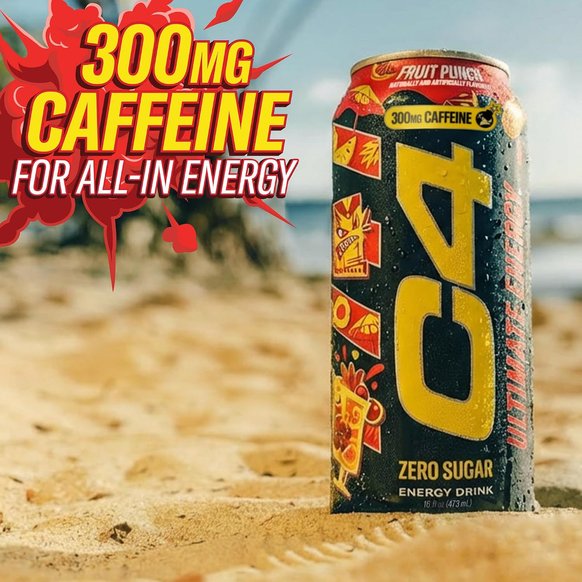 Ultimate Zero Sugar Energy Drink, Tri-Stim Experience with 300Mg Caffeine + Teacrine + Dynamine, Fruit Punch, 16Oz (Pack of 12)