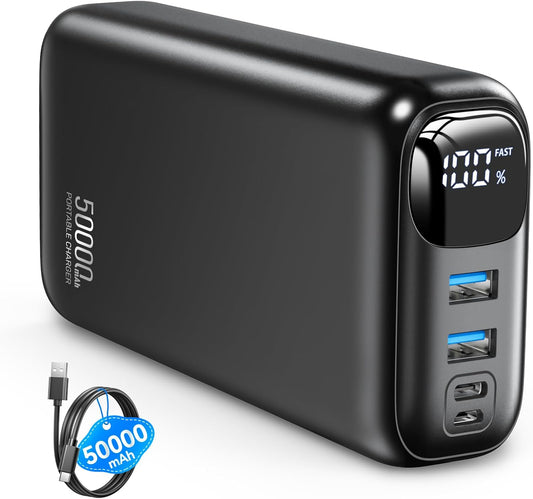 Portable Charger Power Bank 50000Mah,Pd 22.5W Battery Pack | 4× Faster Charging,Up to 55% in 30Mins,Travel Essential,Portable Phone Charger for Iphone 17/16/15 Series,Galaxy,Tablet,Black