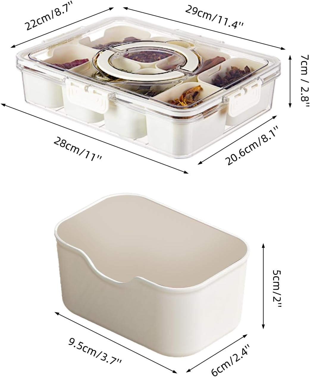 2 Pack Snackle Box –Air Tight Snack Containers with Divided, Lids&Handle –Clear Serving Tray for Fruits, Candy, Nuts –Portable for Travel, Parties, Daily Use (8 Containers Dishwasher Safe)