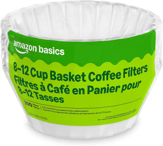Basket Coffee Filters for 8-12 Cup Coffee Makers, White, 200 Count, Packaging May Vary