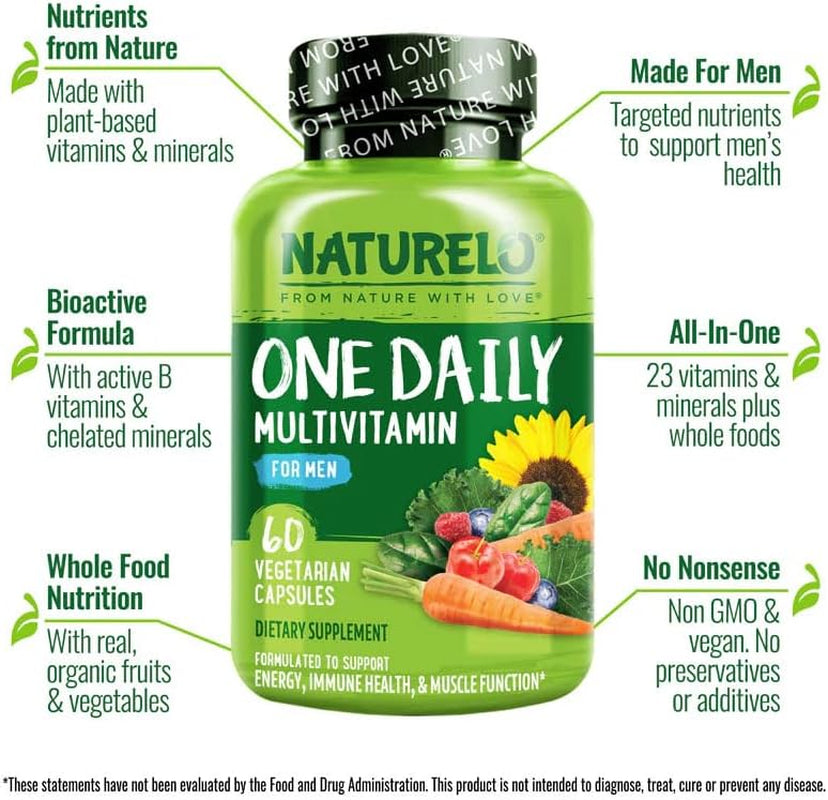 Mens Multivitamins - One Daily Multivitamin for Men with Vitamins, Minerals & Organic Whole Foods, Boost Energy & Health, Non-Gmo, 60 Vegetarian Capsules