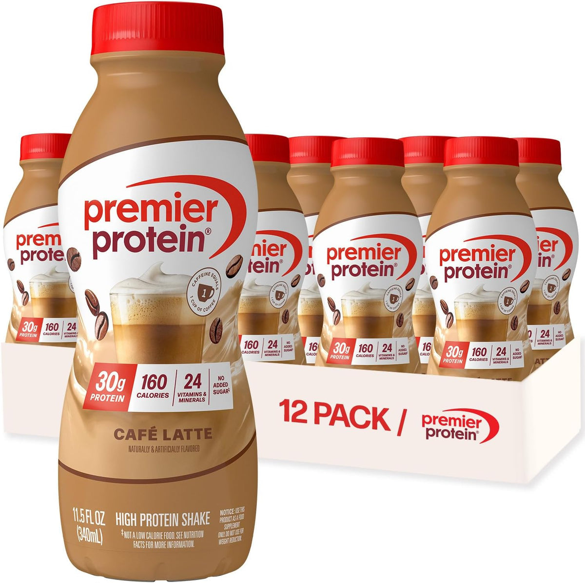Shake, Café Latte, 30G Protein, No Added Sugar, 24 Vitamins & Minerals to Support Immune Health, 11.5 Fl Oz, 12 Pack (Packaging May Vary)