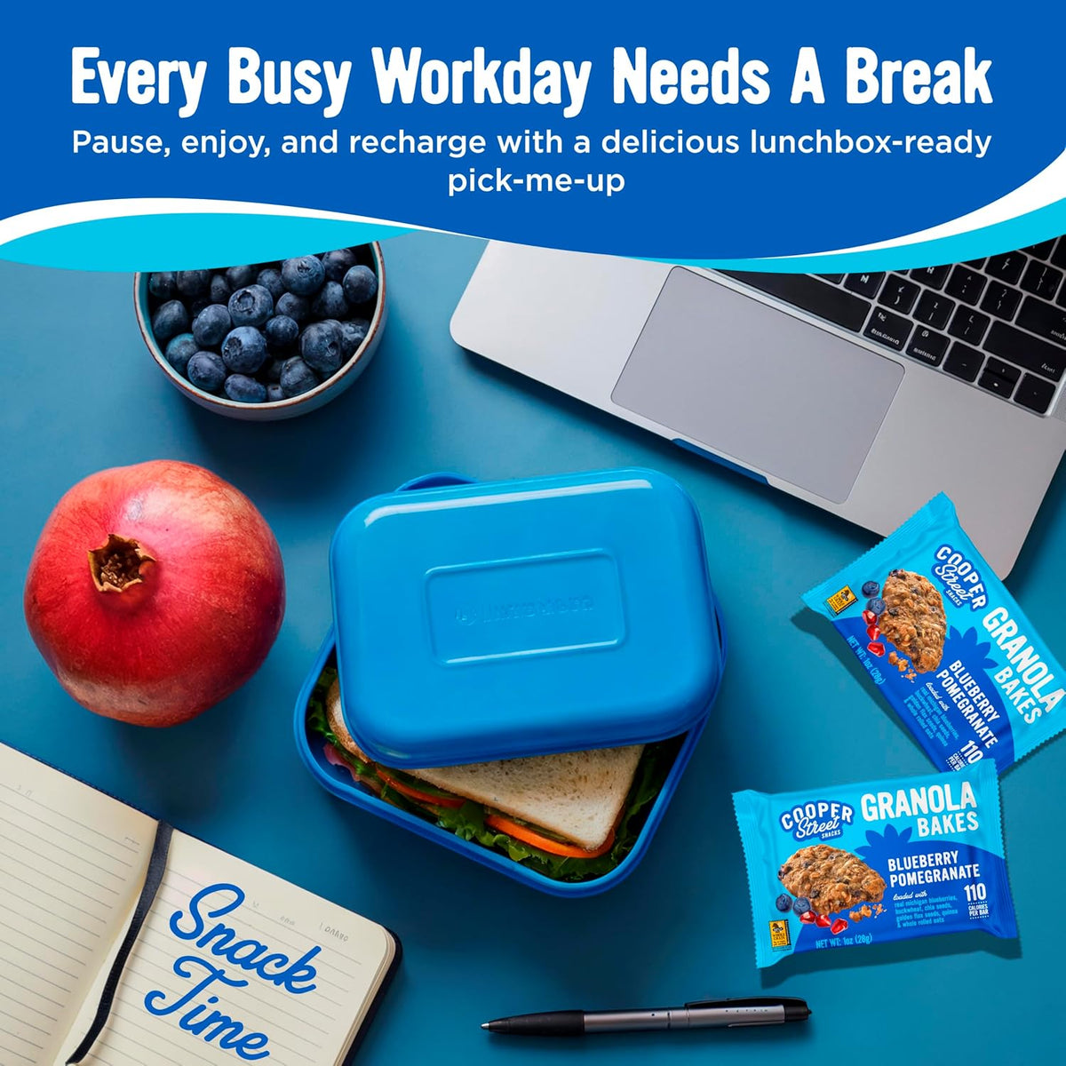 Granola Bakes - Soft Baked Oats, Grain & Seeds Breakfast Granola Cookie Bars - Nut & Dairy Free, Low Sodium, Healthy Lunchbox Snacks for Kids & Adults - Blueberry Pomegranate - 12 Pack