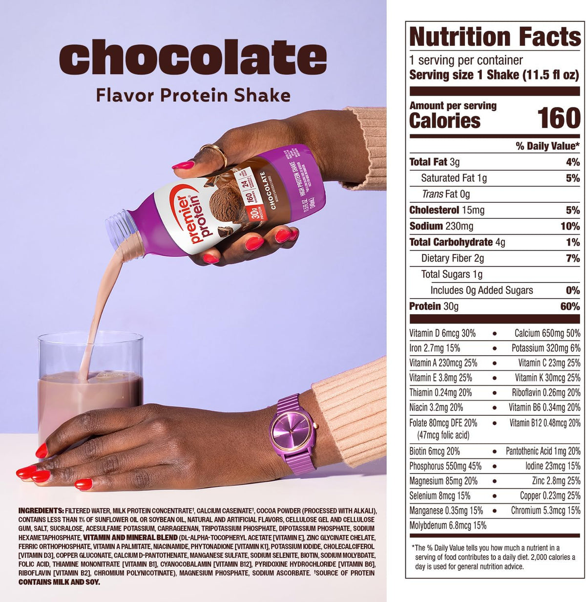 Shake, Chocolate, 30G Protein, No Added Sugar, 24 Vitamins & Minerals to Support Immune Health, 11.5 Fl Oz, 12 Pack (Packaging May Vary)