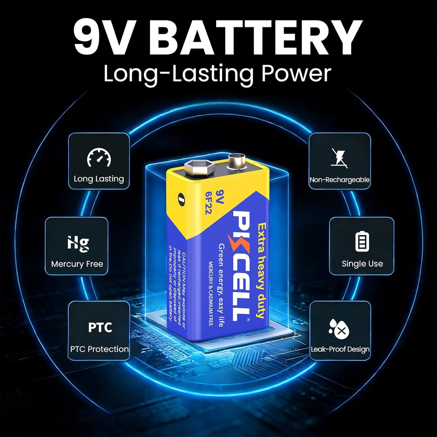 9V Batteries 10 Pack 9 Volt Battery for Smoke Alarms | 6F22 Square Battery Carbon Zinc Fire Alarms Smoke Detector Battery