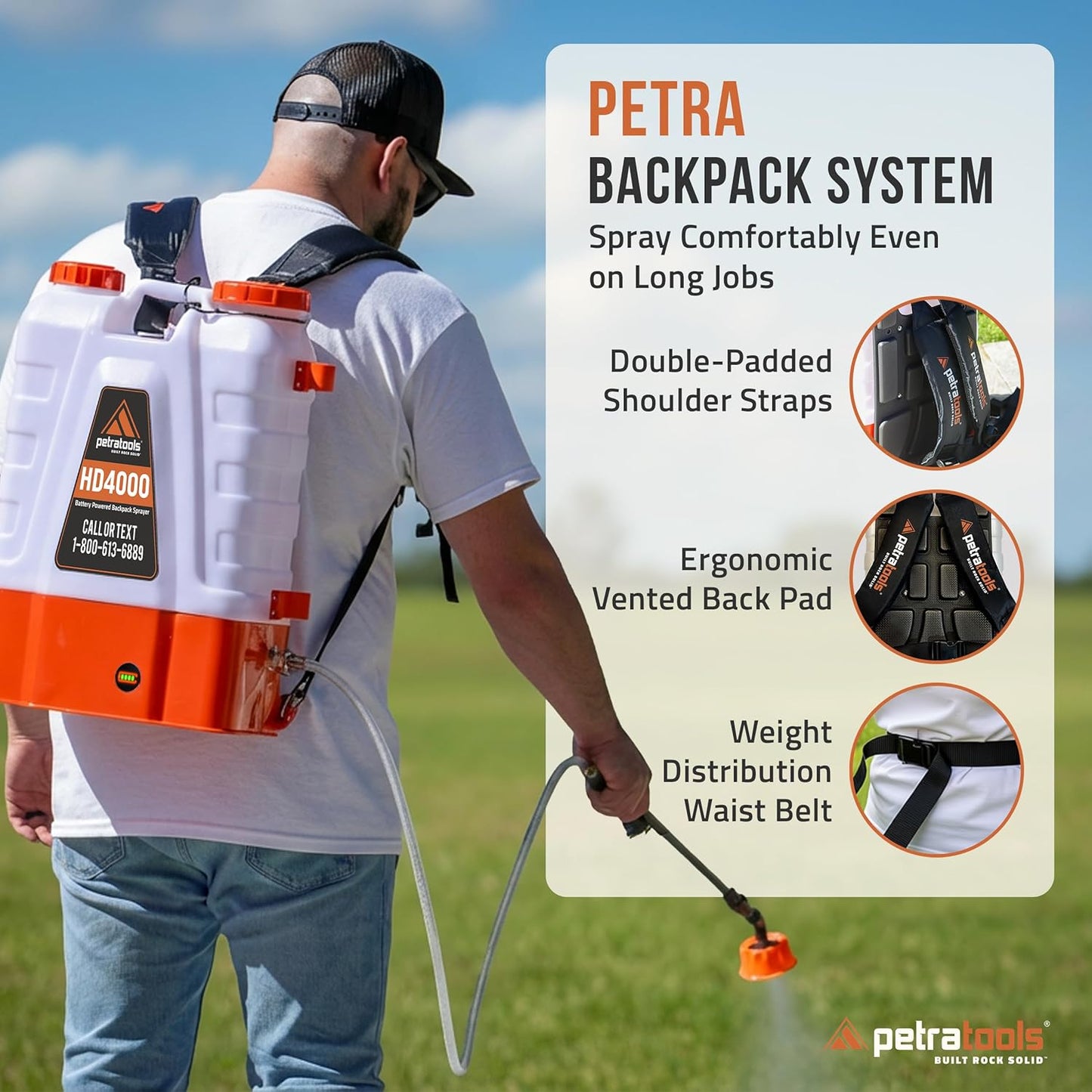 tools HD4000 Battery Powered Backpack Sprayer, 6 Hr Runtime, 6 Nozzles | Electric Sprayer for Lawn & Garden W/ Battery Meter, Adjustable 90 PSI & Padded Straps - for Weed/Pest Control, Fertilizing