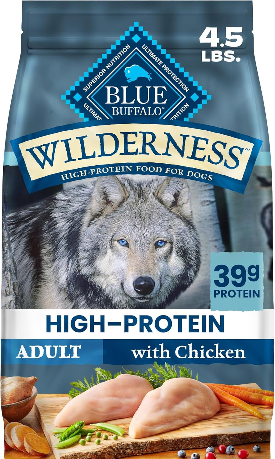 Wilderness Chicken & Wholesome Grains Adult Dry Dog Food 4.5Lb | 39G Protein, Real Chicken #1 Ingredient, Antioxidant-Rich Fruits & Veggies, High Protein to Fuel Adventures