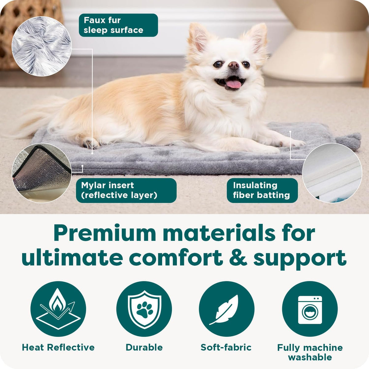 Thermanap Self Warming Cat Mat, Dog Bed for Crates with Self-Warming Technology for Cozy Rest, Fully Machine Washable, Small, Plush Faux Fur, Gray