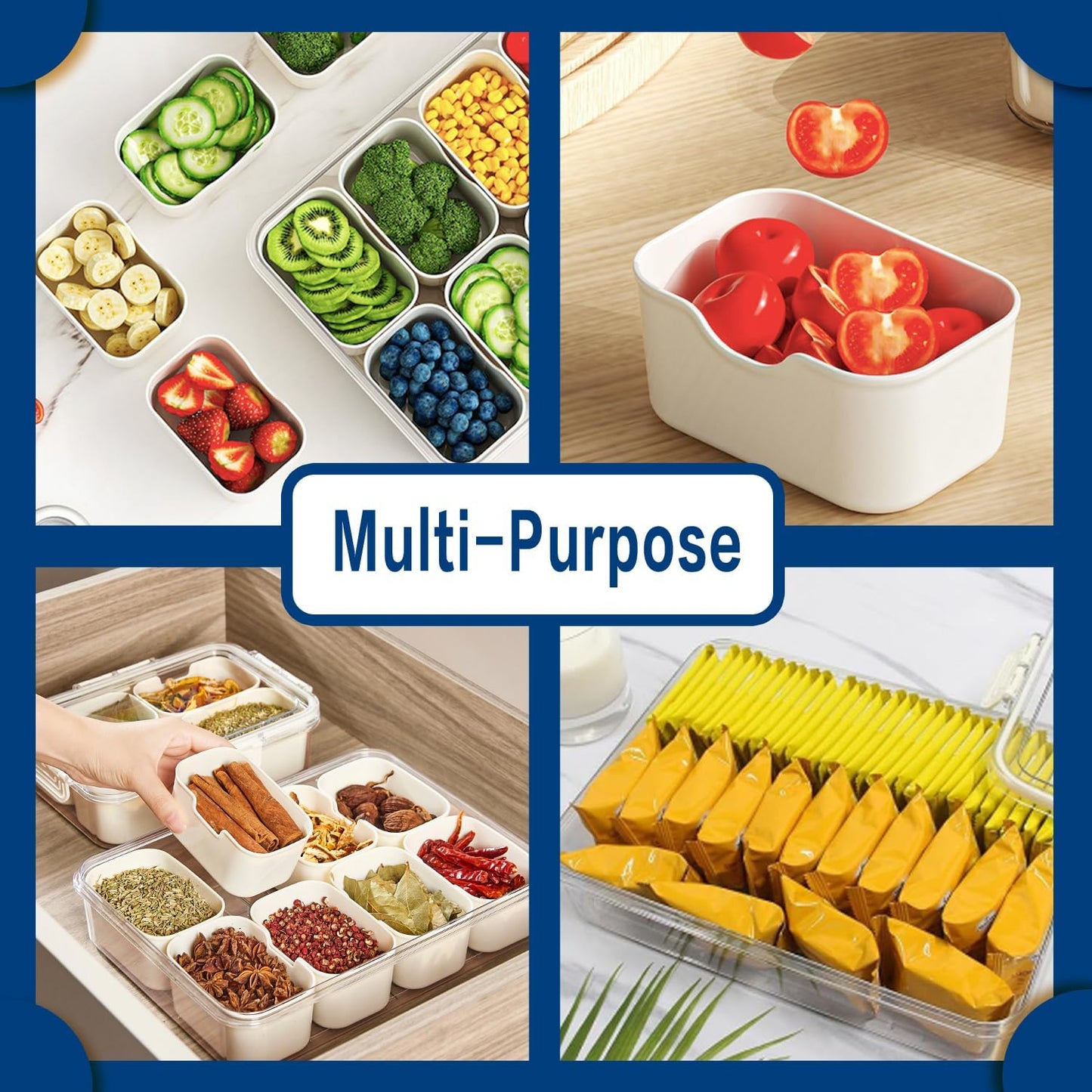 2 Pack Snackle Box –Air Tight Snack Containers with Divided, Lids&Handle –Clear Serving Tray for Fruits, Candy, Nuts –Portable for Travel, Parties, Daily Use (8 Containers Dishwasher Safe)