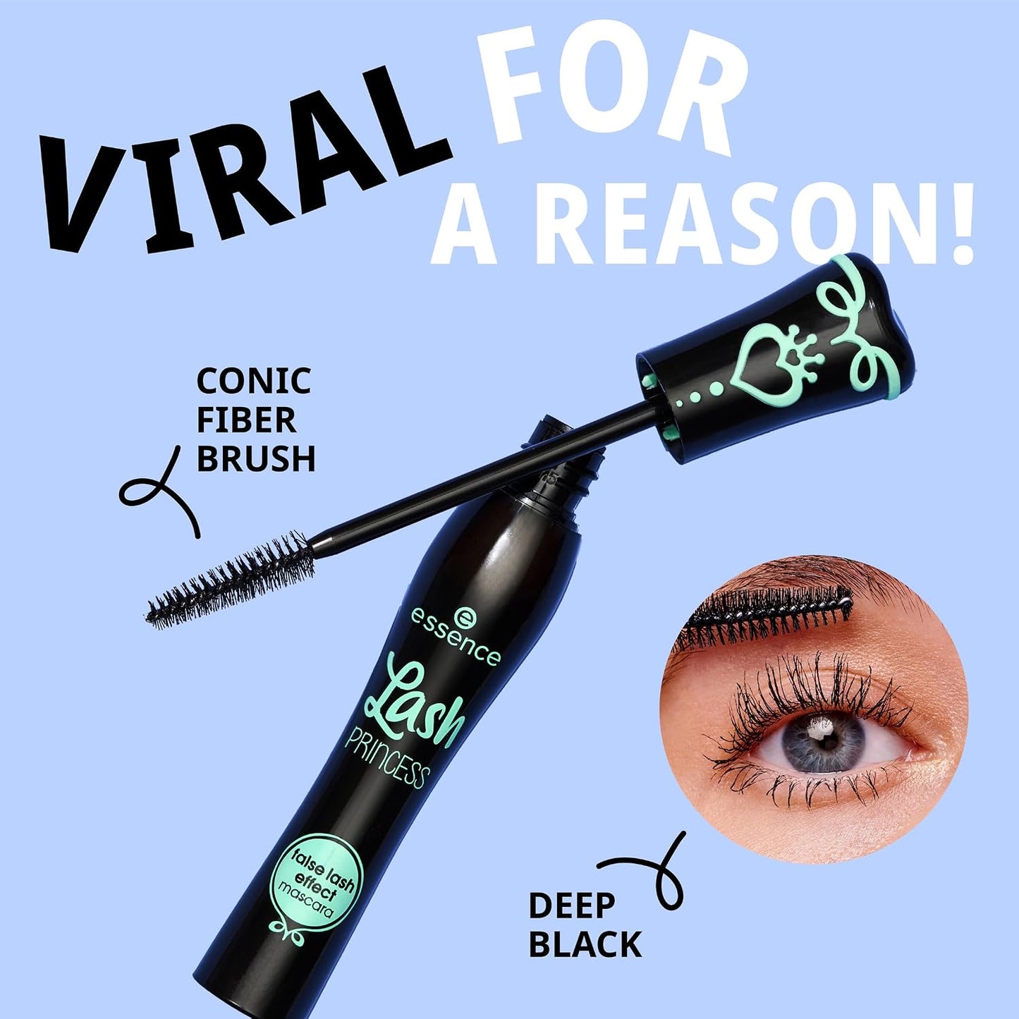 Essence Lash Princess False Lash Effect Mascara, Black (Pack of 1) | Volumizing & Lengthening, Clump-Free Fiber Brush, Defines and Separates; Vegan, Cruelty Free, Paraben Free, Oil Free