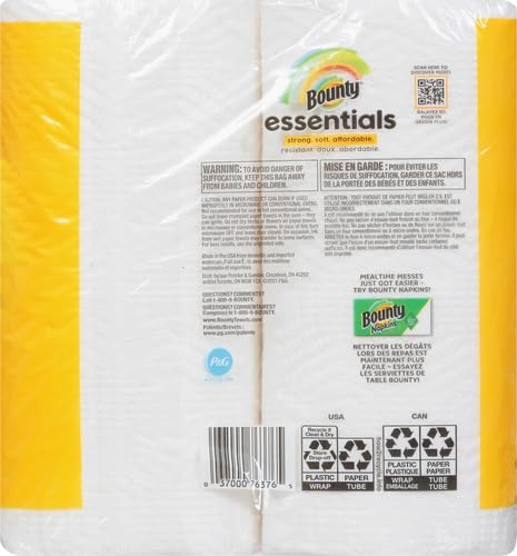 Bounty Essentials Select-A-Size Paper Towels, 6 Double Rolls, White, 108 Sheets Per Roll