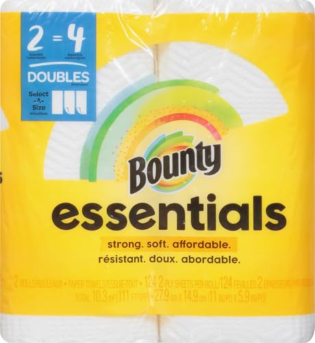 Bounty Essentials Select-A-Size Paper Towels, 6 Double Rolls, White, 108 Sheets Per Roll