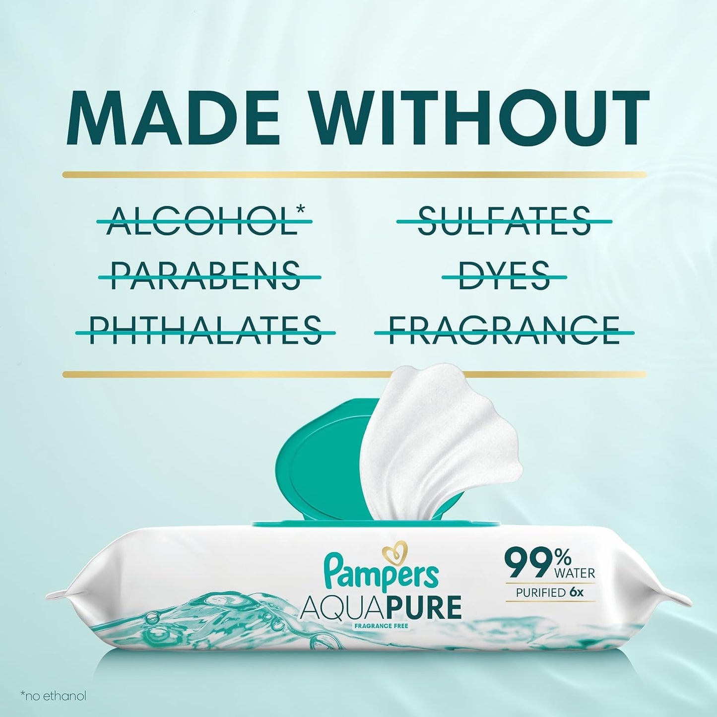 Aqua Pure Baby Wipes, 99% Water, Fragrance Free, Unscented, Water Based, Multi-Use, 448 Wipes Total (8X Flip-Top Packs) [Packaging May Vary]