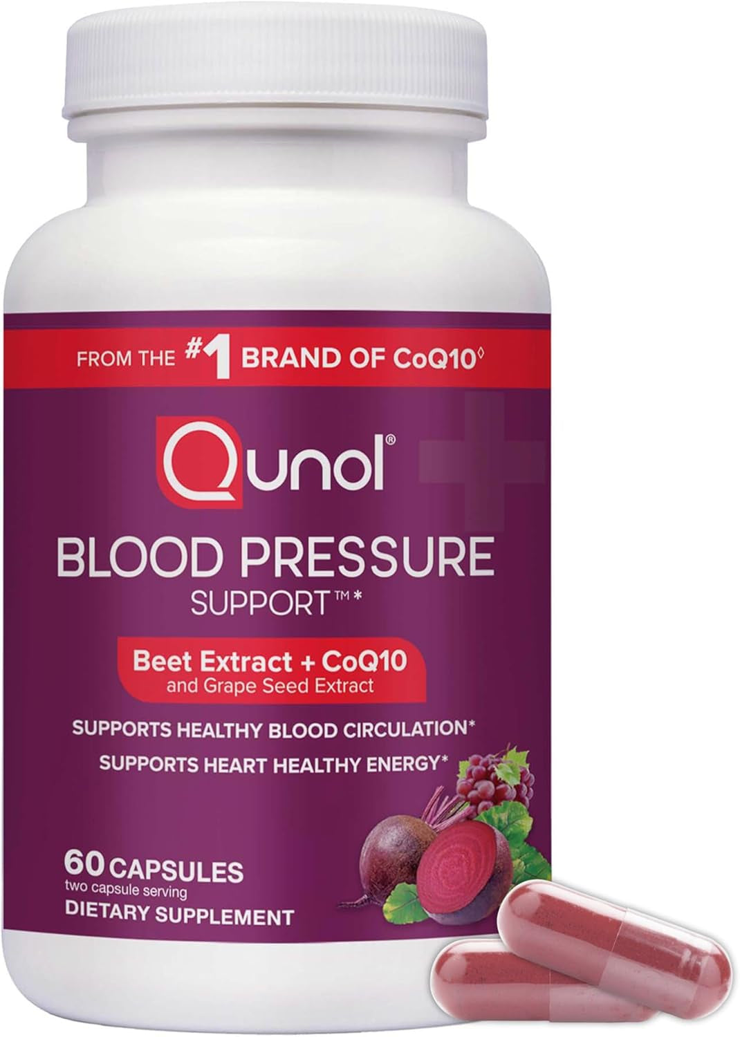 Blood Pressure Support, 3 in 1 Beets + Coq10 + Grape Seed Extract, Beet Root Capsules That Supports Healthy Blood Circulation & Heart Healthy Energy, 60 Count (Pack of 1)