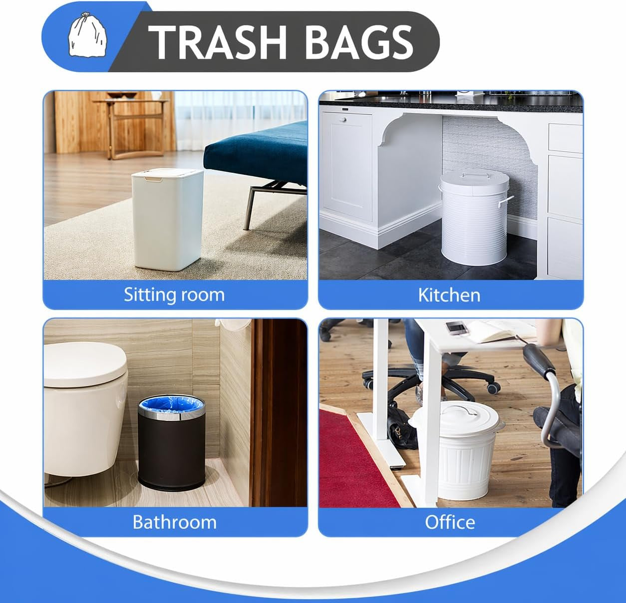 Small Trash Bags 4 Gallon 160 Counts Garbage Bags, Bathroom Trash Can Bin Liners, Small Plastic Bags for Home Office Kitchen, Fit 12-15 Liter, 3,3.5,4.5 Gal, Blue