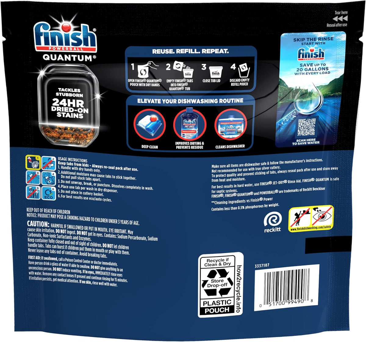 Quantum Dishwasher Pods, No Pre-Rinse Dishwasher Detergent Soap Removes 24HR Dried-On Stain and Grease, Leaving a Virtually Spotless Shine, 100 Count