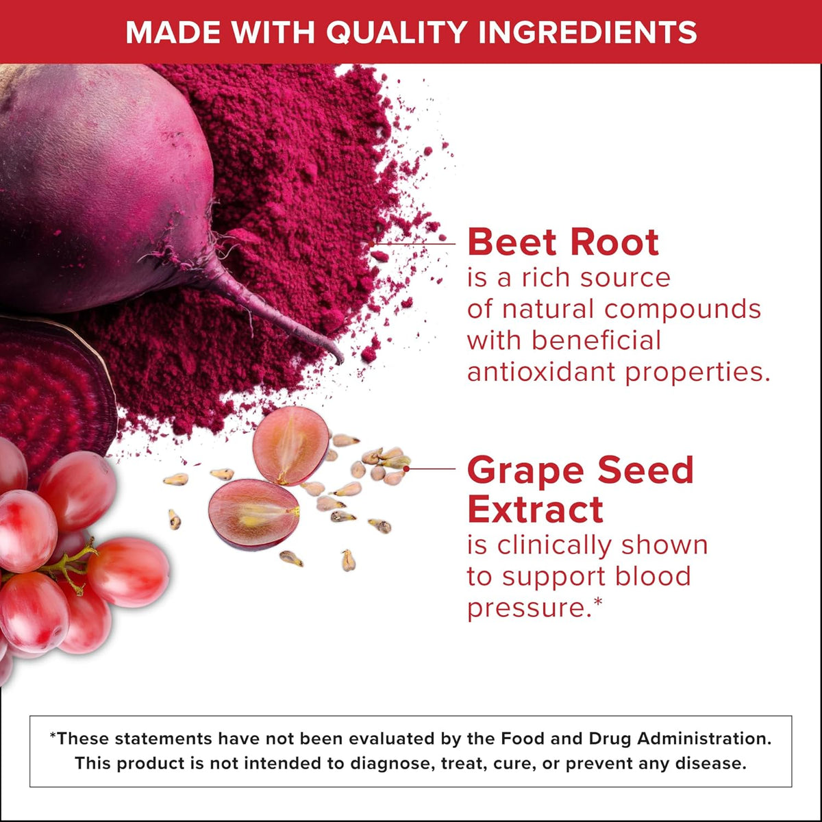 Blood Pressure Support, 3 in 1 Beets + Coq10 + Grape Seed Extract, Beet Root Capsules That Supports Healthy Blood Circulation & Heart Healthy Energy, 60 Count (Pack of 1)