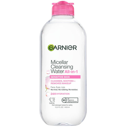 Garnier Micellar Water, Hydrating Facial Cleanser & Makeup Remover, Suitable for Sensitive Skin, Vegan, Cruelty Free, 13.5 Fl Oz (400mL), 1 Count