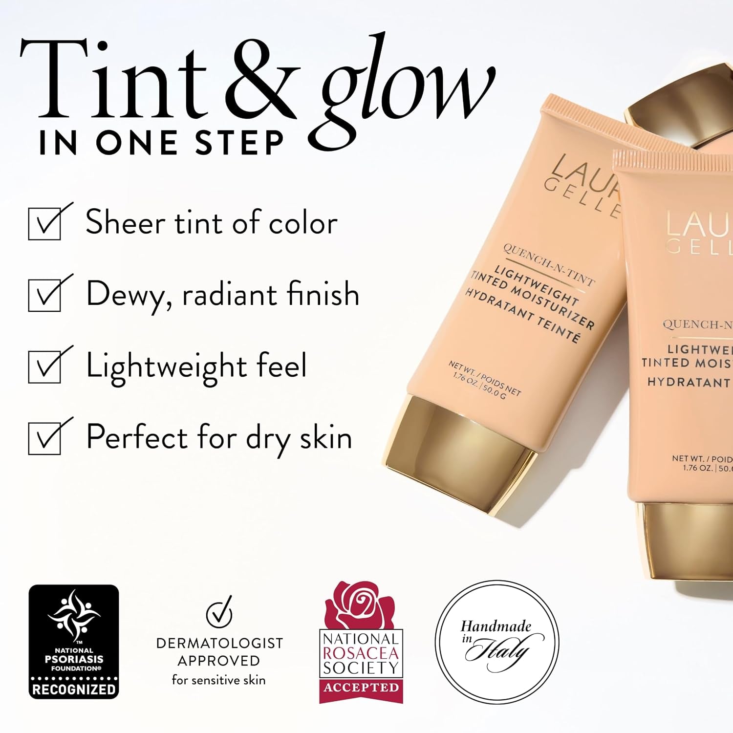 Quench-N-Tint Tinted Moisturizer - Sheer to Light Buildable Coverage - Natural Glow Finish - Lightweight Formula with Hyaluronic Acid, 02 Light