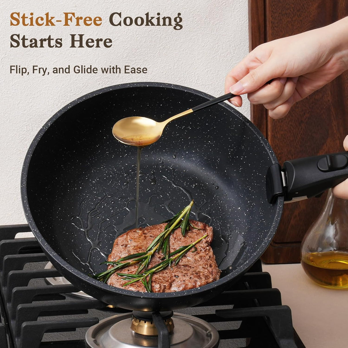 15Pcs Pots and Pans Set Non Stick, Detachable Handle, Induction | Nonstick,Black, Aluminum, Granite Coating,Induction Ready, RV Kitchen, Stackable Design, Space-Saving for Small Kitchens