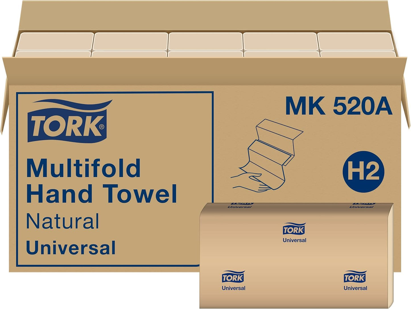 Multifold Hand Towel, Natural, 100% Recycled, FSC Certified, Compatible with H2 Dispensers, 16 Packs X 250 Sheets (MK520A) | 1-Ply Paper, 100% Recycled Fiber, 250 per Bundle, H2 Dispenser Compatible, Touch Free Dispensing, 9.5 X 9.1 In