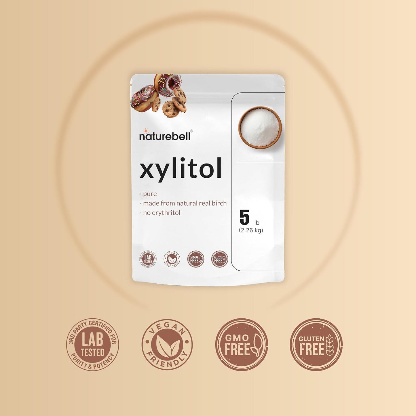 Xylitol Sweetener, 5Lbs | Natural Birch Crystal Source – 1:1 Sugar Substitute – Sweet Flavor with No Erythritol – Low Calorie & Glycemic Impact – Sugar Free, No Aftertaste, Non-Gmo