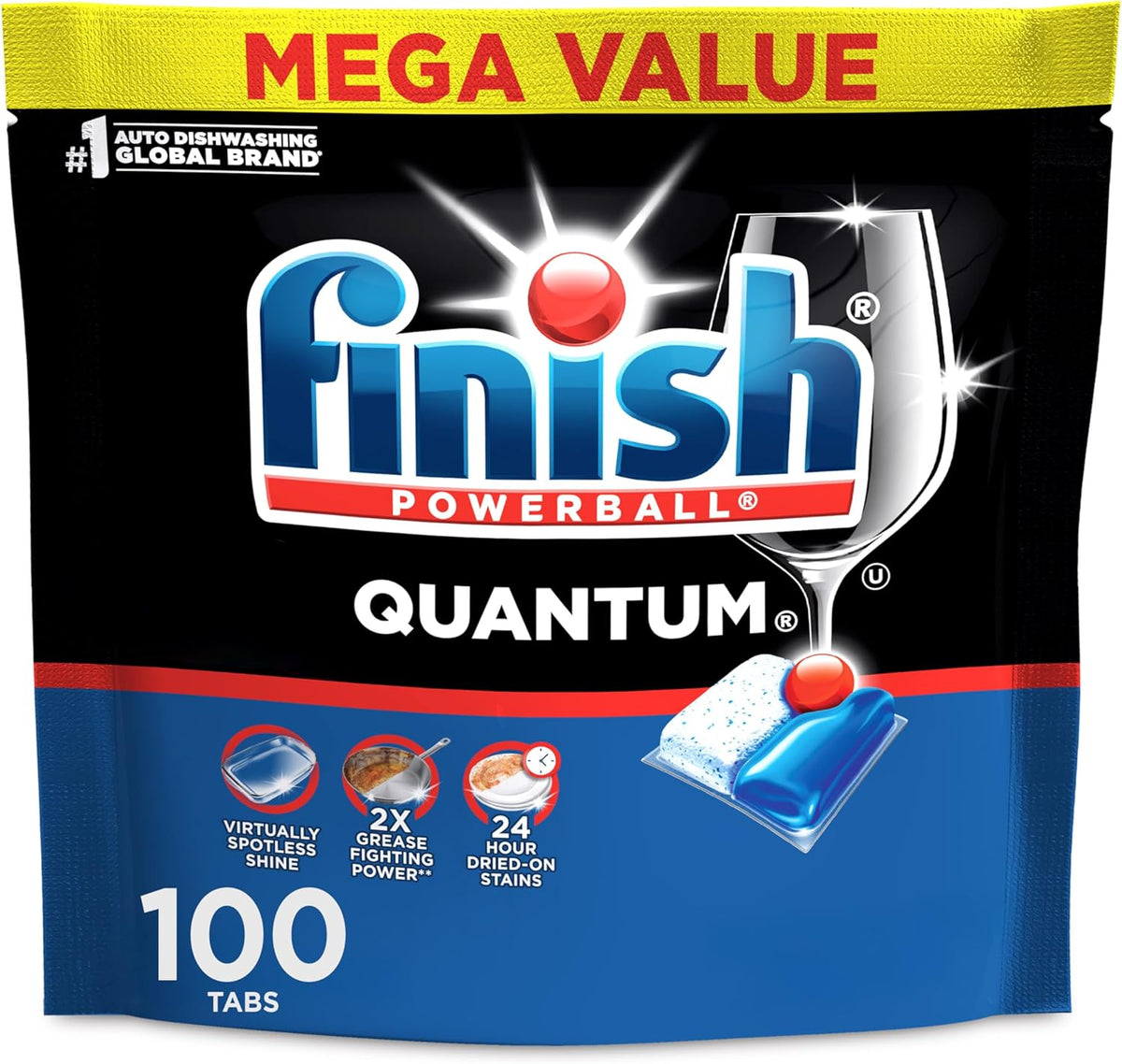 Quantum Dishwasher Pods, No Pre-Rinse Dishwasher Detergent Soap Removes 24HR Dried-On Stain and Grease, Leaving a Virtually Spotless Shine, 100 Count