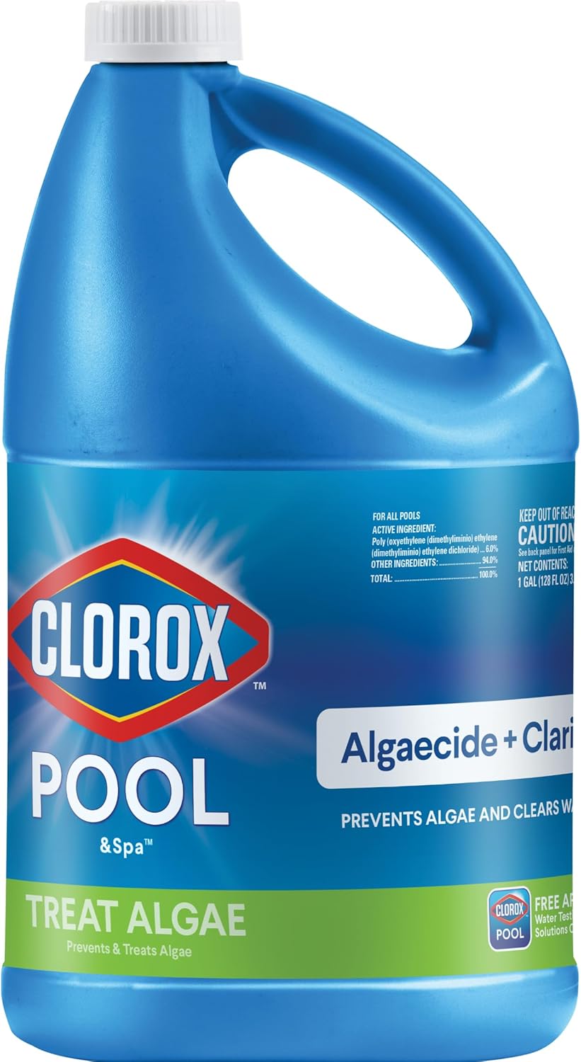 Crystal Clear Water Fast: Clorox Pool & Spa 2-in-1 Algaecide & Water Clarifier (1 Gallon / 128 Fl Oz) – Fast-Acting Green Pool Algae Treatment & Prevention.