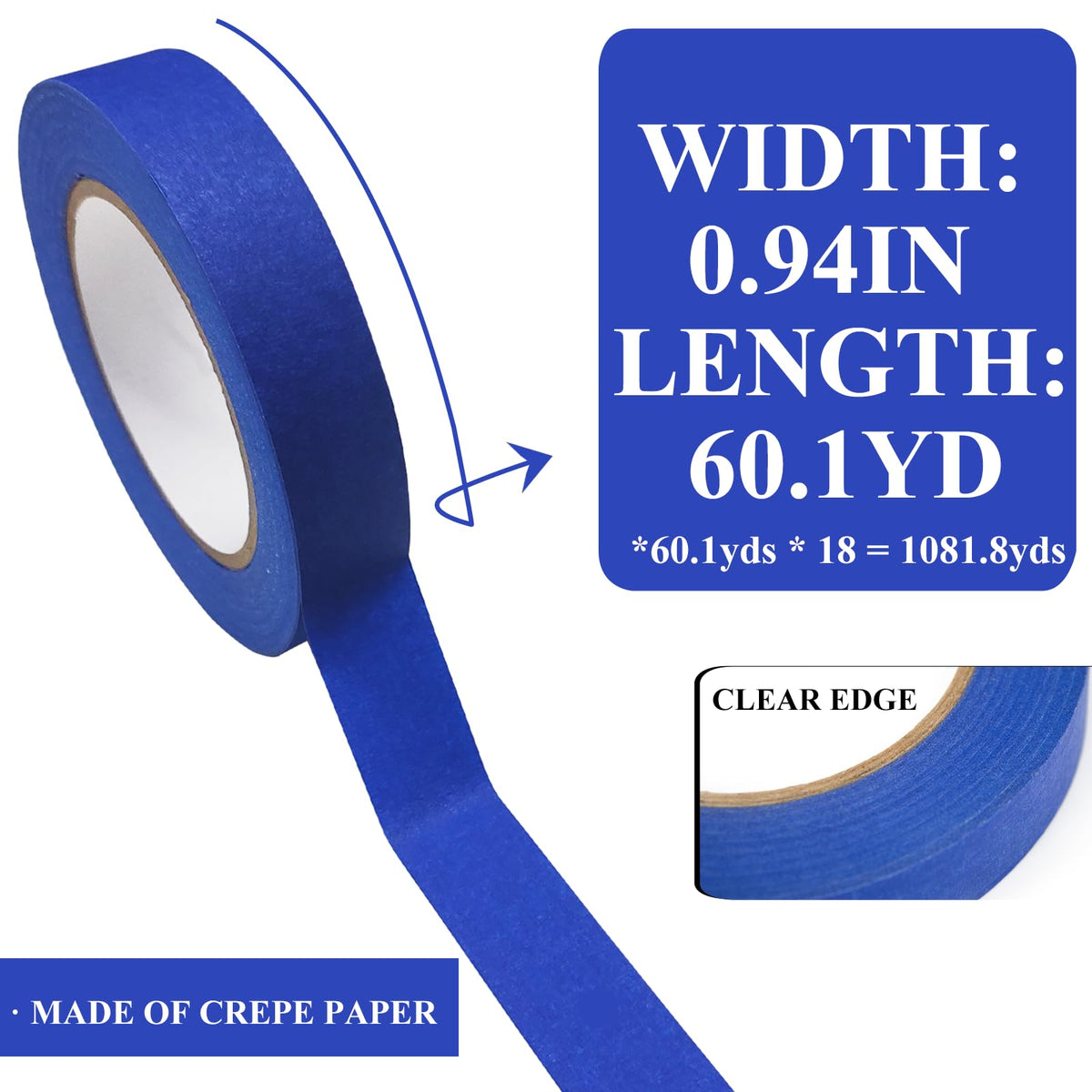 4 Rolls Premium Painters Tape, Blue Tape, Masking Tape, Paint Tape for Multi-Purpose, Painting, Painter's, DIY Crafts Arts (88yd =0.94IN*22yd*4) Decoration Labeling No Residue, Easy Removal