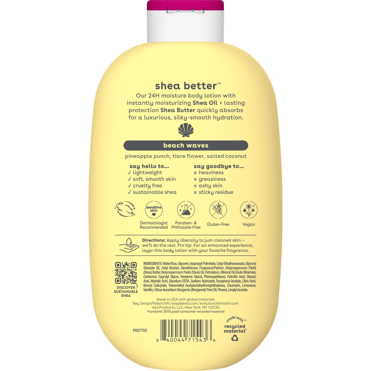 EOS Shea Better Body Lotion- Vanilla Cashmere, 24-Hour Moisture, 16 fl oz.