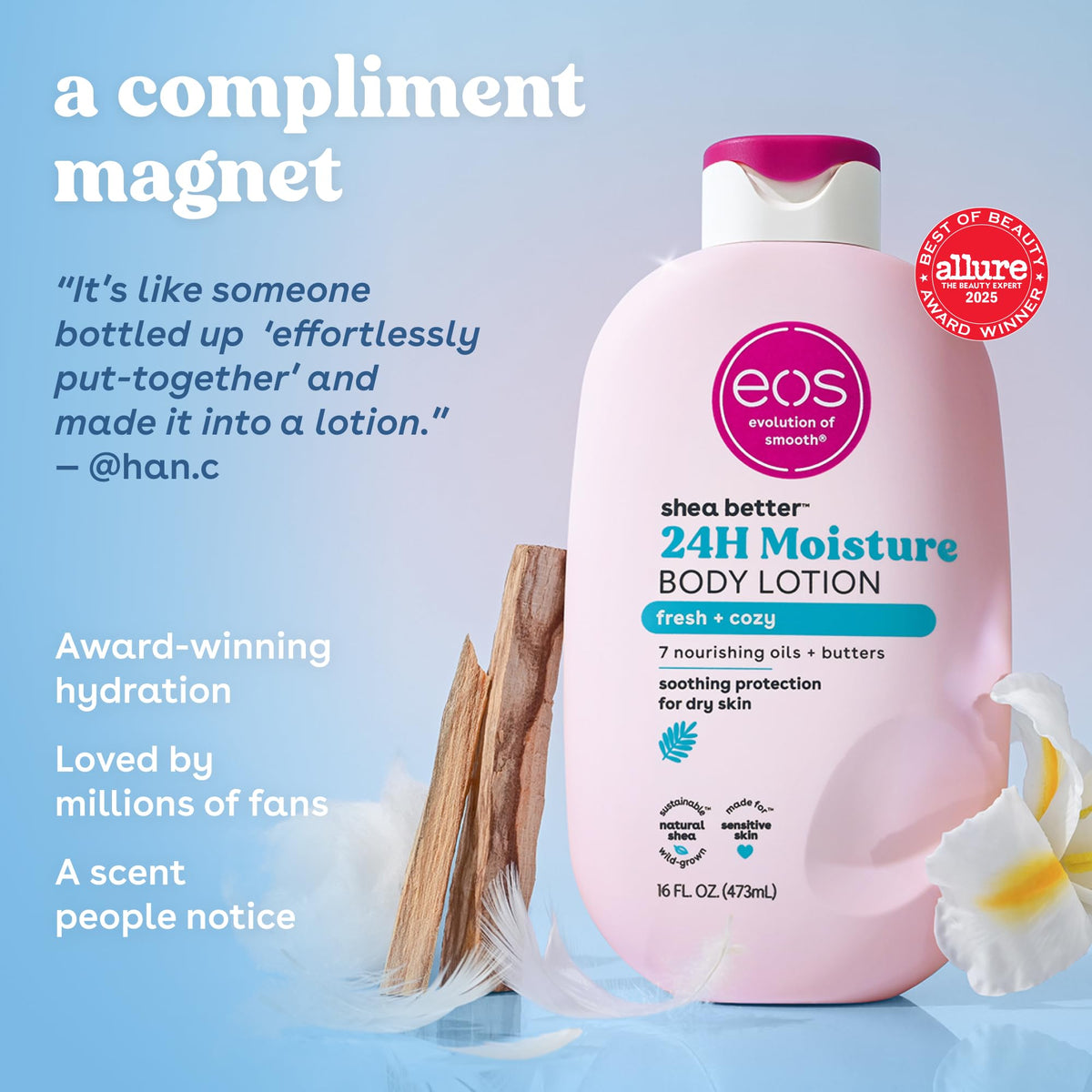 EOS Shea Better Body Lotion- Vanilla Cashmere, 24-Hour Moisture, 16 fl oz.