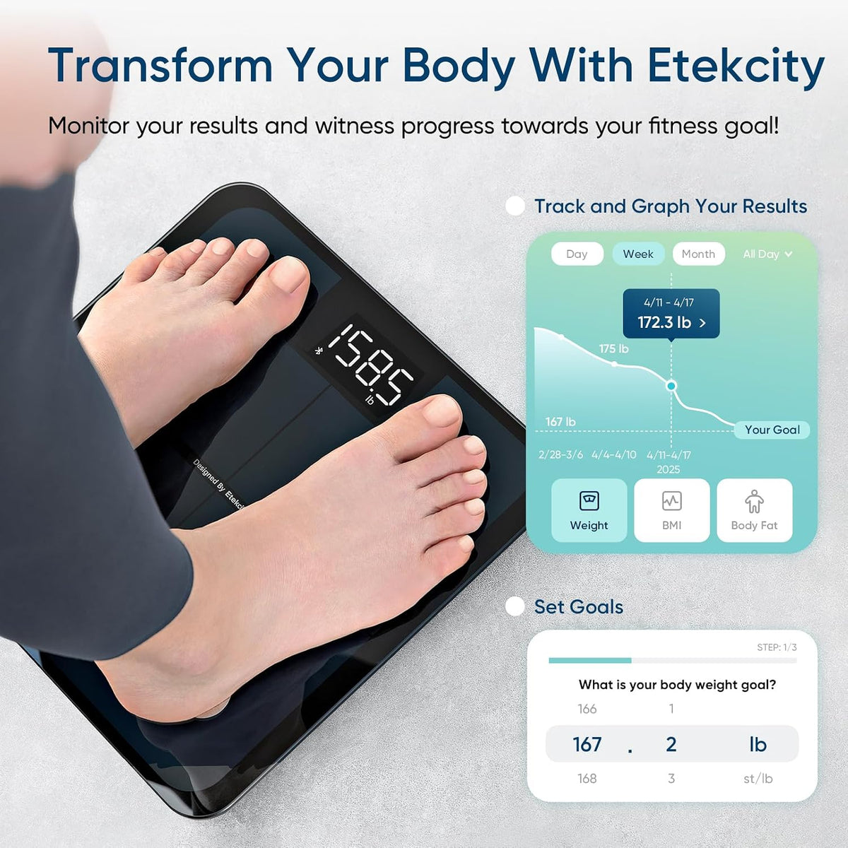 Smart Scale for Body Weight, Body Fat and BMI, FSA Eligible | HSA Eligible, Bathroom Scale with Muscle Mass, Accurate Bluetooth App Sync, LED Display and Tempered Glass