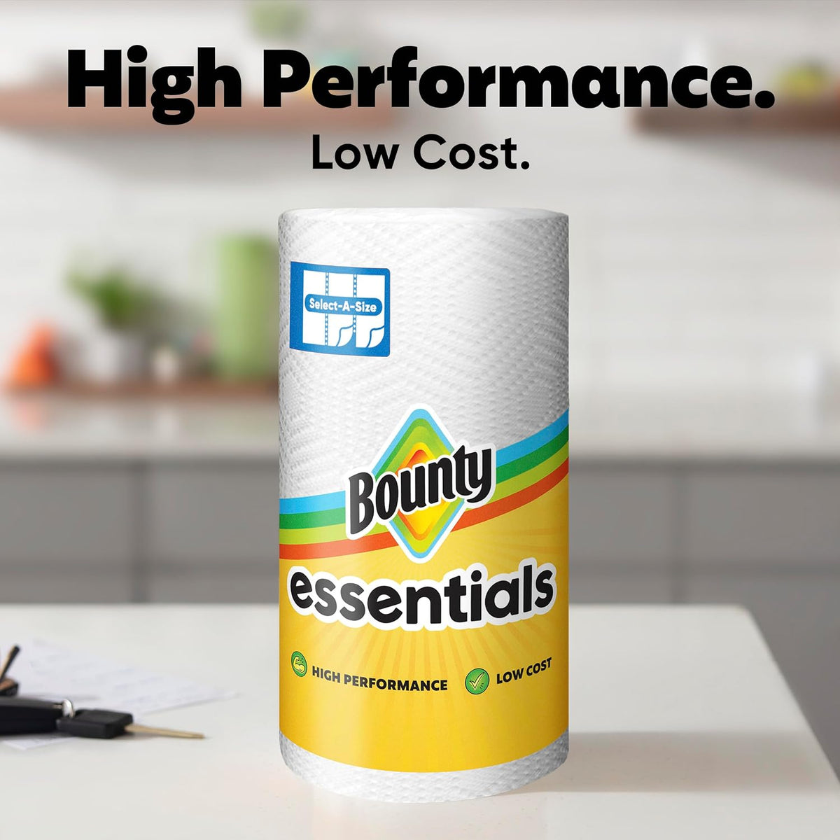 Bounty Essentials Select-A-Size Paper Towels, 6 Double Rolls, White, 108 Sheets Per Roll
