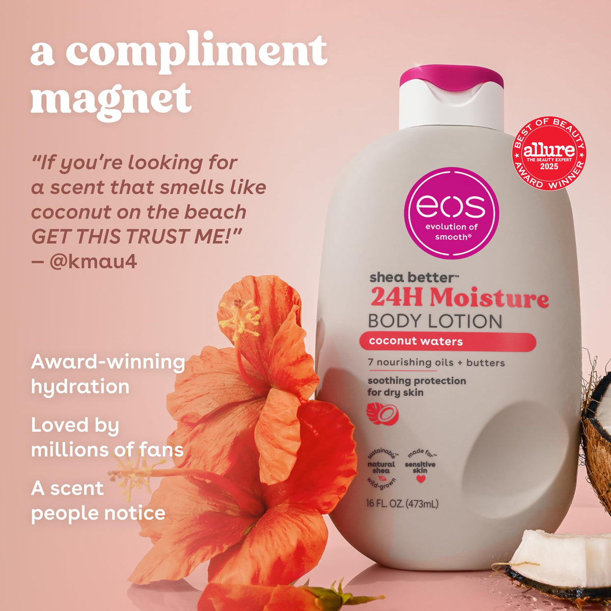 EOS Shea Better Body Lotion- Vanilla Cashmere, 24-Hour Moisture, 16 fl oz.