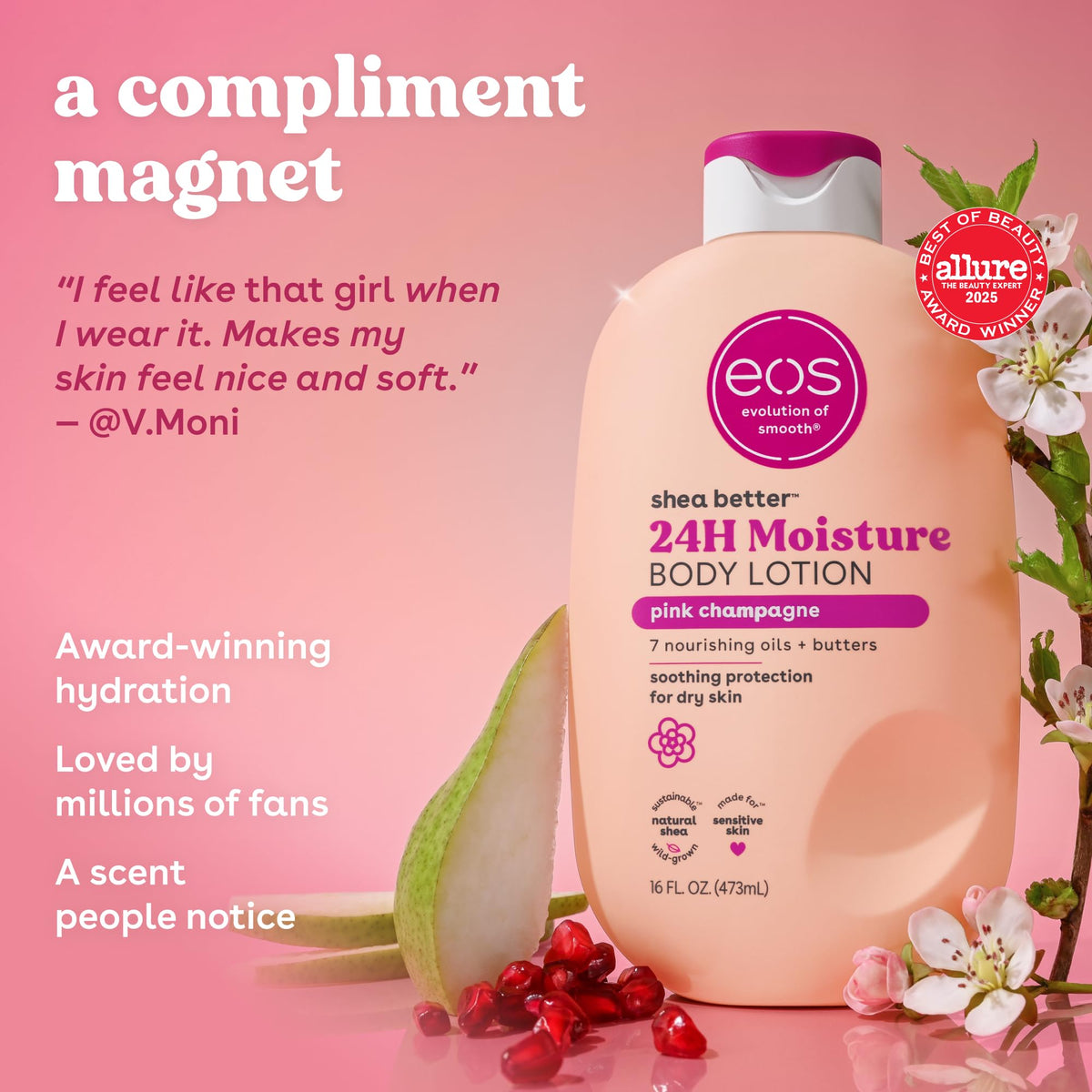 EOS Shea Better Body Lotion- Vanilla Cashmere, 24-Hour Moisture, 16 fl oz.