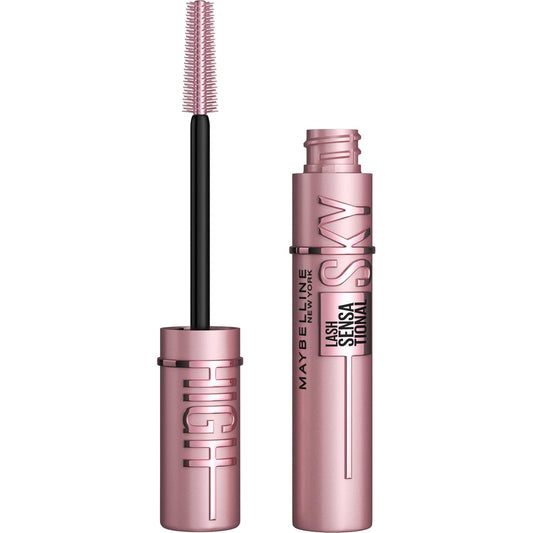 Máscara de pestañas Maybelline Sky High para alargar y dar volumen, fórmula lavable sin escamas con extracto de bambú, probada contra alergias y oftalmológicamente para ojos sensibles.