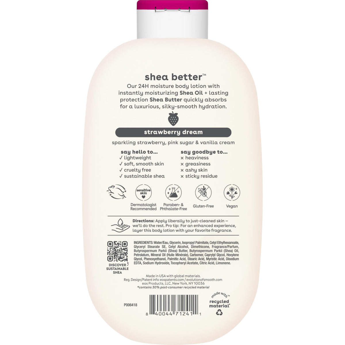 EOS Shea Better Body Lotion- Vanilla Cashmere, 24-Hour Moisture, 16 fl oz.