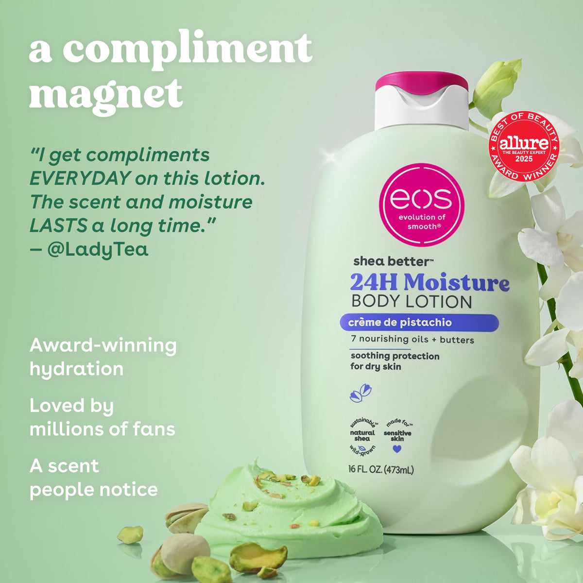 EOS Shea Better Body Lotion- Vanilla Cashmere, 24-Hour Moisture, 16 fl oz.