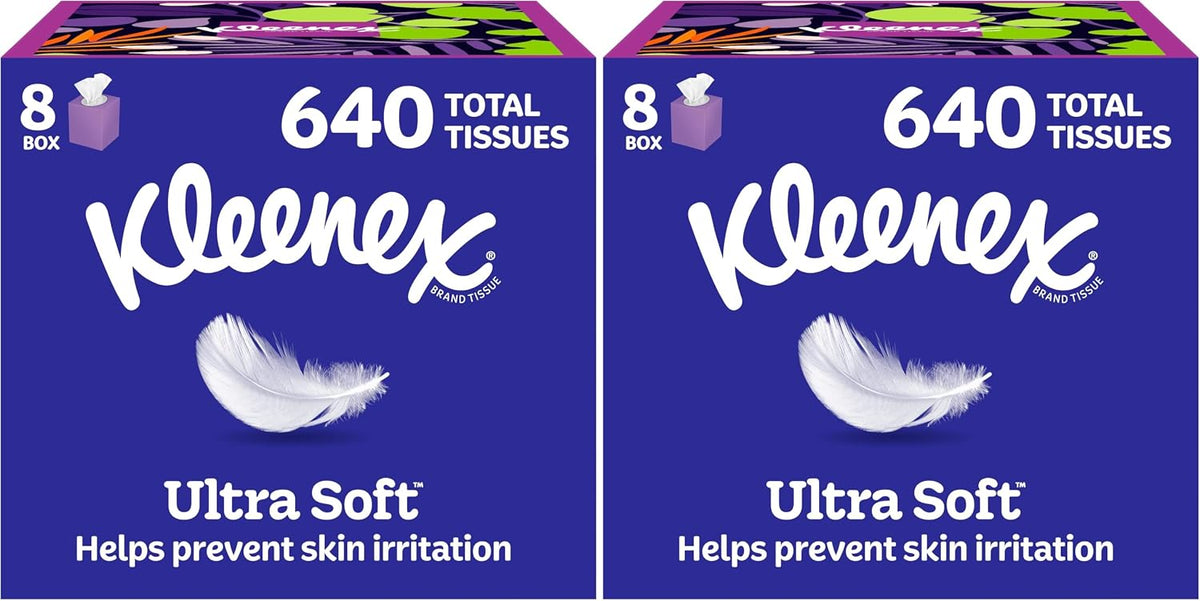 Kleenex Ultra Soft Facial Tissues, 8 Cube Boxes, 80 Tissues per Box