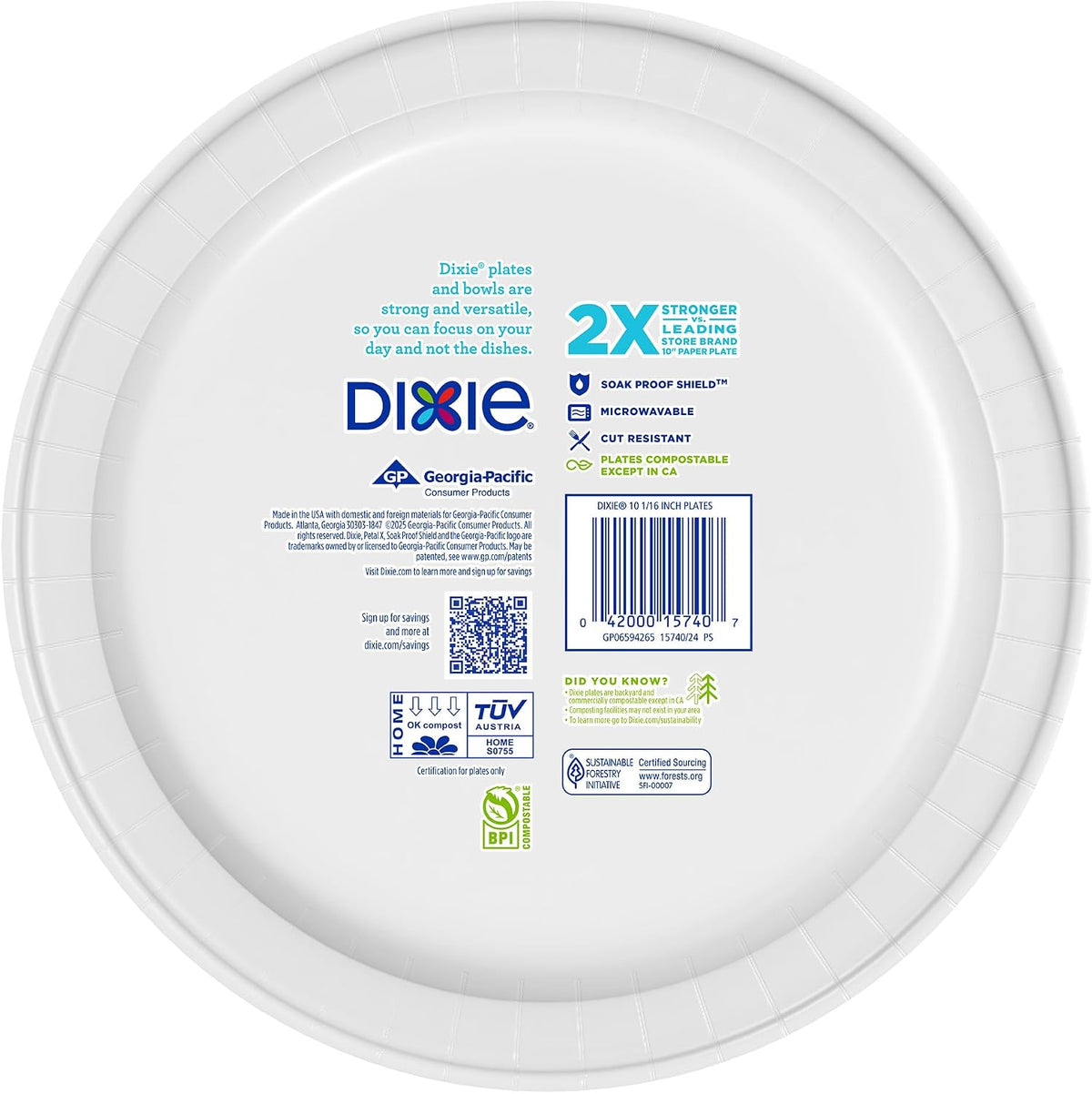 Dixie Large Paper Plates 10 Inch, 150 Ct Disposable Paper Plate Pack