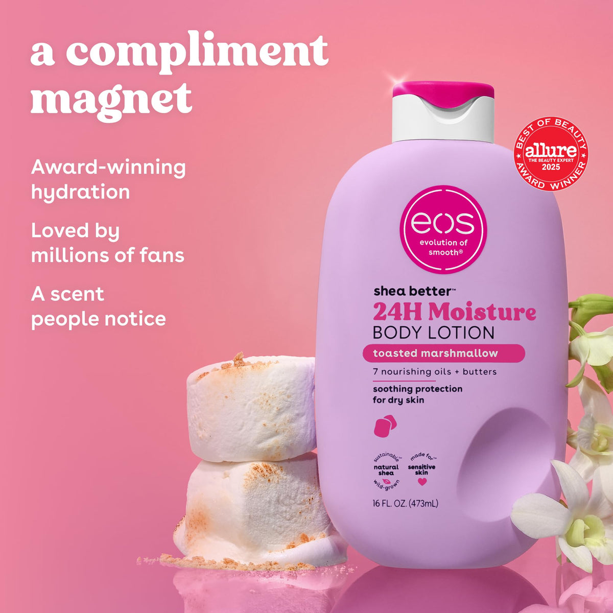 EOS Shea Better Body Lotion- Vanilla Cashmere, 24-Hour Moisture, 16 fl oz.