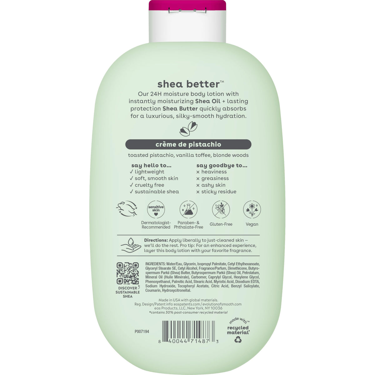EOS Shea Better Body Lotion- Vanilla Cashmere, 24-Hour Moisture, 16 fl oz.