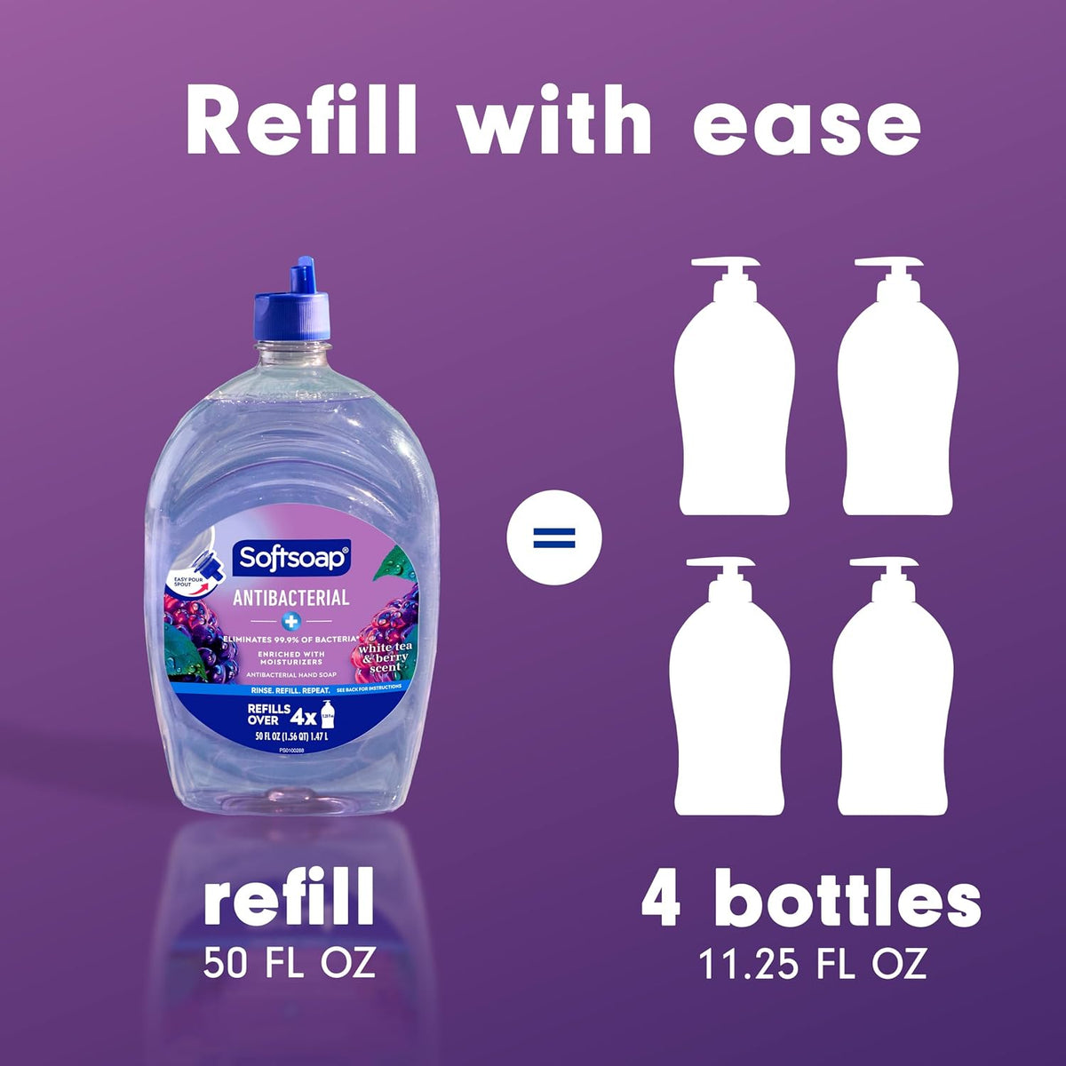 Softsoap Antibacterial Hand Soap Refill, White Tea & Berry Scent, 50 fl oz