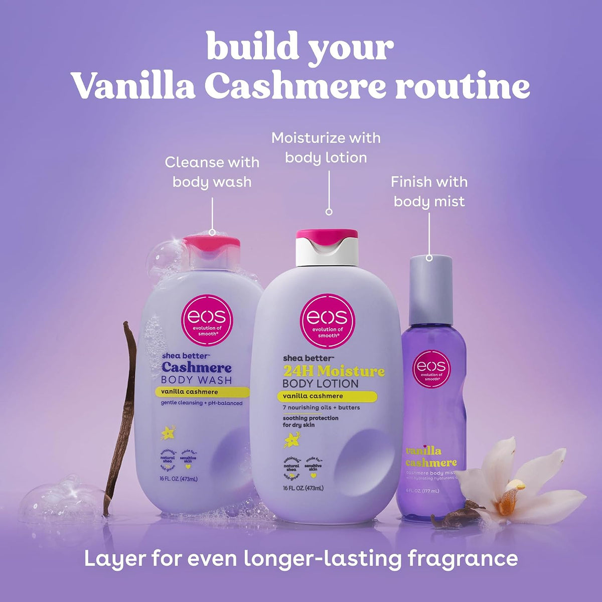 EOS Shea Better Body Lotion- Vanilla Cashmere, 24-Hour Moisture, 16 fl oz.