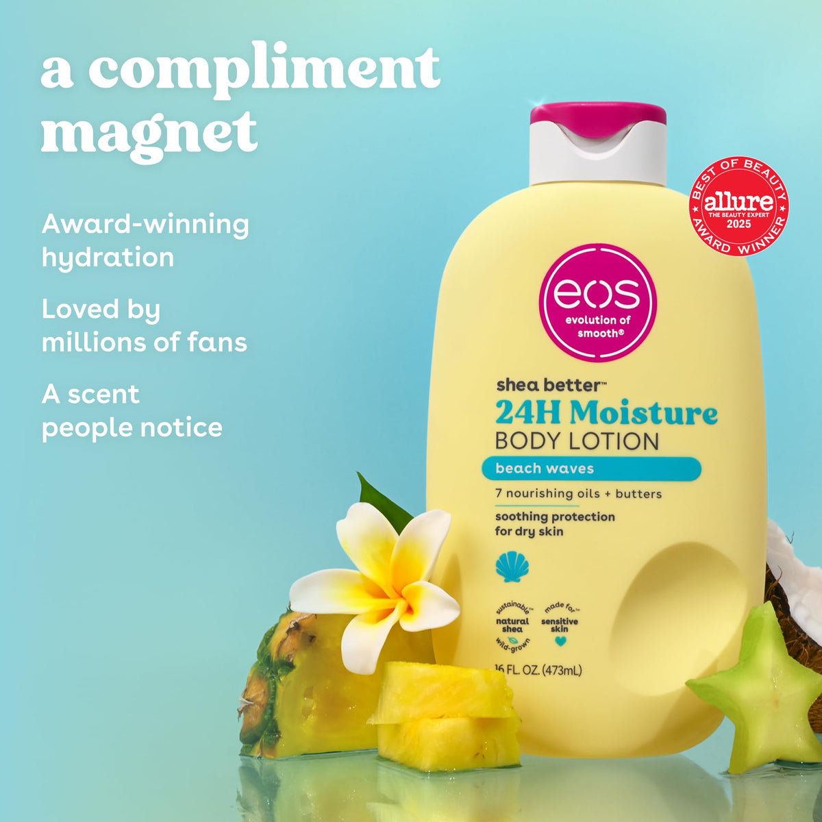 EOS Shea Better Body Lotion- Vanilla Cashmere, 24-Hour Moisture, 16 fl oz.