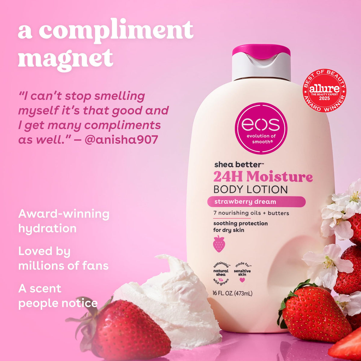 EOS Shea Better Body Lotion- Vanilla Cashmere, 24-Hour Moisture, 16 fl oz.