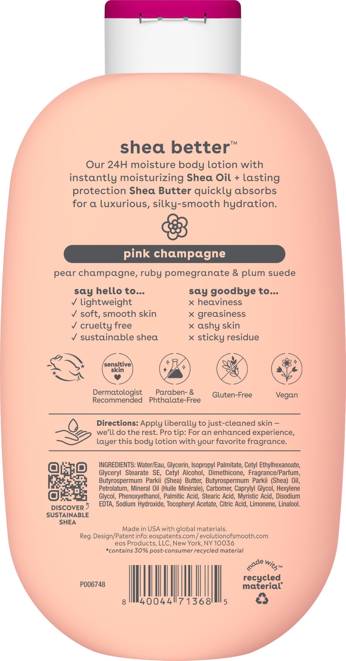 EOS Shea Better Body Lotion- Vanilla Cashmere, 24-Hour Moisture, 16 fl oz.