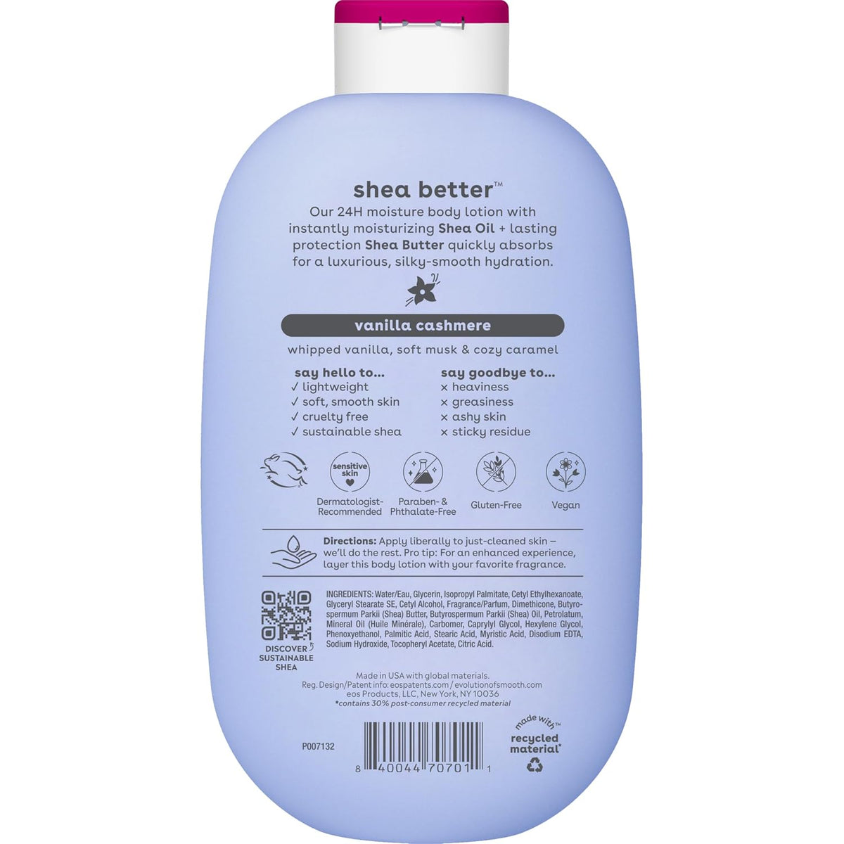 EOS Shea Better Body Lotion- Vanilla Cashmere, 24-Hour Moisture, 16 fl oz.