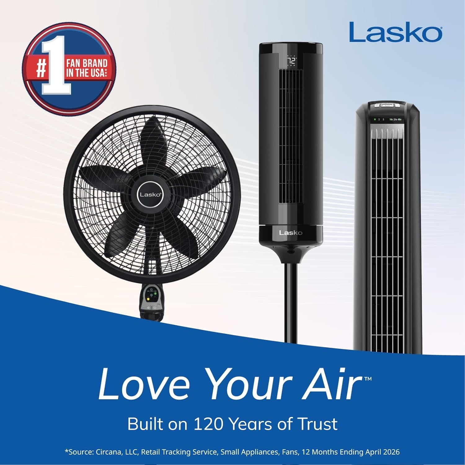 Lasko Cyclone Oscillating Pedestal Fan - Adjustable to 54" - 1843 - Black | Remote Control, Cooling Standing Fan for Bedroom, Living Room, and Home Office, 18" Blade Diameter, 3 Quiet Speeds
