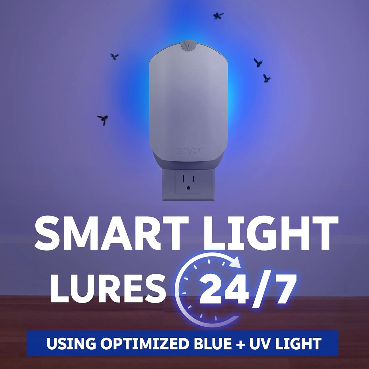 Flying Insect Trap & Cartridge - Plug in Fly Trap & Indoor Bug Catcher for Gnats, House & Fruit Flies - Mess-Free - Use in Any Room - Uses Blue & UV Light (1 Plug in Device & 1 Cartridge)